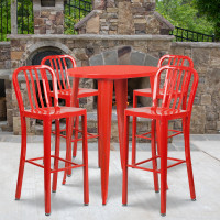 Flash Furniture CH-51090BH-4-30VRT-RED-GG 30" Round Metal Bar Table Set in Red